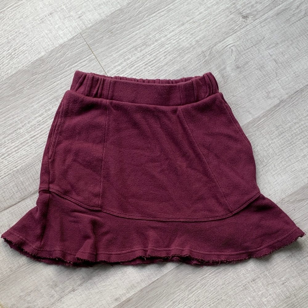 Free People Beach Burgundy Ruffle Mini Skirt, size XS.